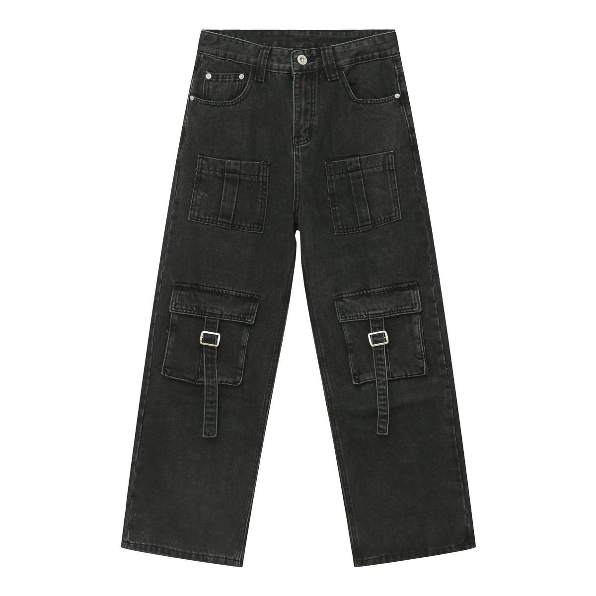 EF JEANS | 2023 European And American Street Multi-pocket Splicing Design Wide-leg Tooling Denim Trousers Straight Versatile_viptrois.com
