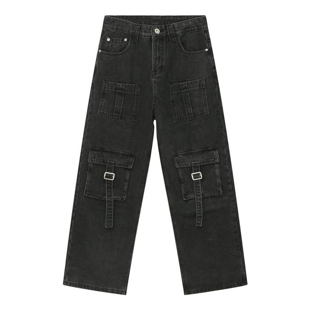 EF JEANS | 2023 European And American Street Multi-pocket Splicing Design Wide-leg Tooling Denim Trousers Straight Versatile_viptrois.com