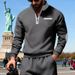 Men's Heavyweight Fleece-Lined Half-Zip Pullover Sweatshirt With Contrast Zipper & Side Pockets - Relaxed Fit, Stand Collar, Winter Casual Wear_viptrois.com