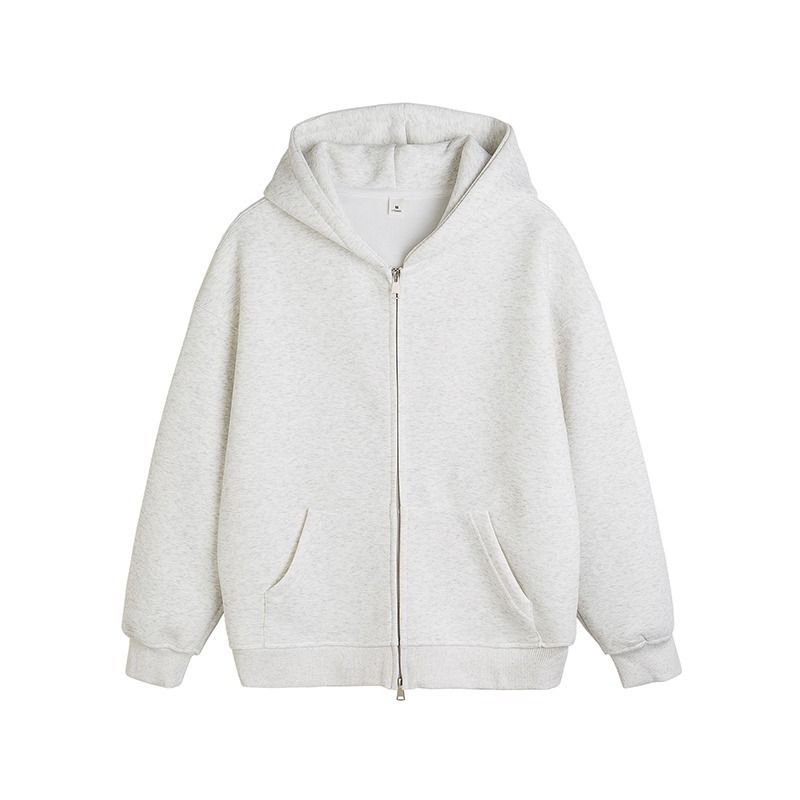 Autumn solid color loose silhouette zipper cardigan trendy hooded layered sweatshirt men's hoodie trendy_viptrois.com