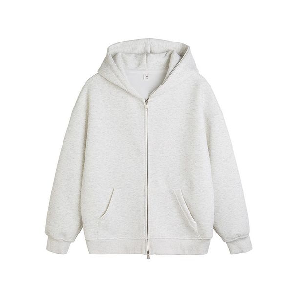 Autumn solid color loose silhouette zipper cardigan trendy hooded layered sweatshirt men's hoodie trendy_viptrois.com