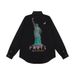 Trendy Design Statue Of Liberty Print Loose Top 2025 Autumn New Pure Cotton Long Sleeve Black Shirt_viptrois.com