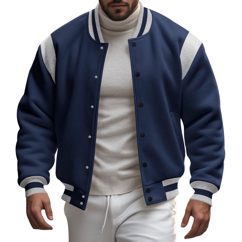 Men's Heavyweight Velvet Baseball Jacket – Stand Collar Flight Bomber (Navy Blue, Big Red, Black, Light Gray, Dark Gray, Apricot, S-XXXL)_viptrois.com