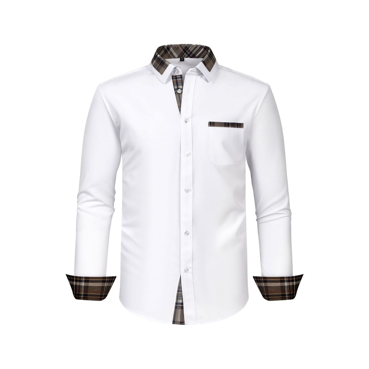 Men's Clothing Four Sided Stretch Shirt Men's Color Matching Casual Long Sleeved Shirt Men's Slim Plaid Collar Shirt Foreign Trade_viptrois.com