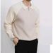 "Men's Contrast Collar Semi-Zip Polo Sweater – Oversized Knit Pullover With Raglan Sleeves, Machine Washable (5 Sizes, Green/Black/White)"_viptrois.com