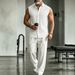 Men’s Linen Short Sleeve Shirt & Pants Set – Breathable Casual Outfit (S-XXXL, White/Black/Khaki/Sky Blue/Pink)_viptrois.com
