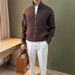 Light Stand Collar Knitted Cardigan Jacket Men's Autumn And Winter New Simple Zipper Solid Color Long Sleeve_viptrois.com