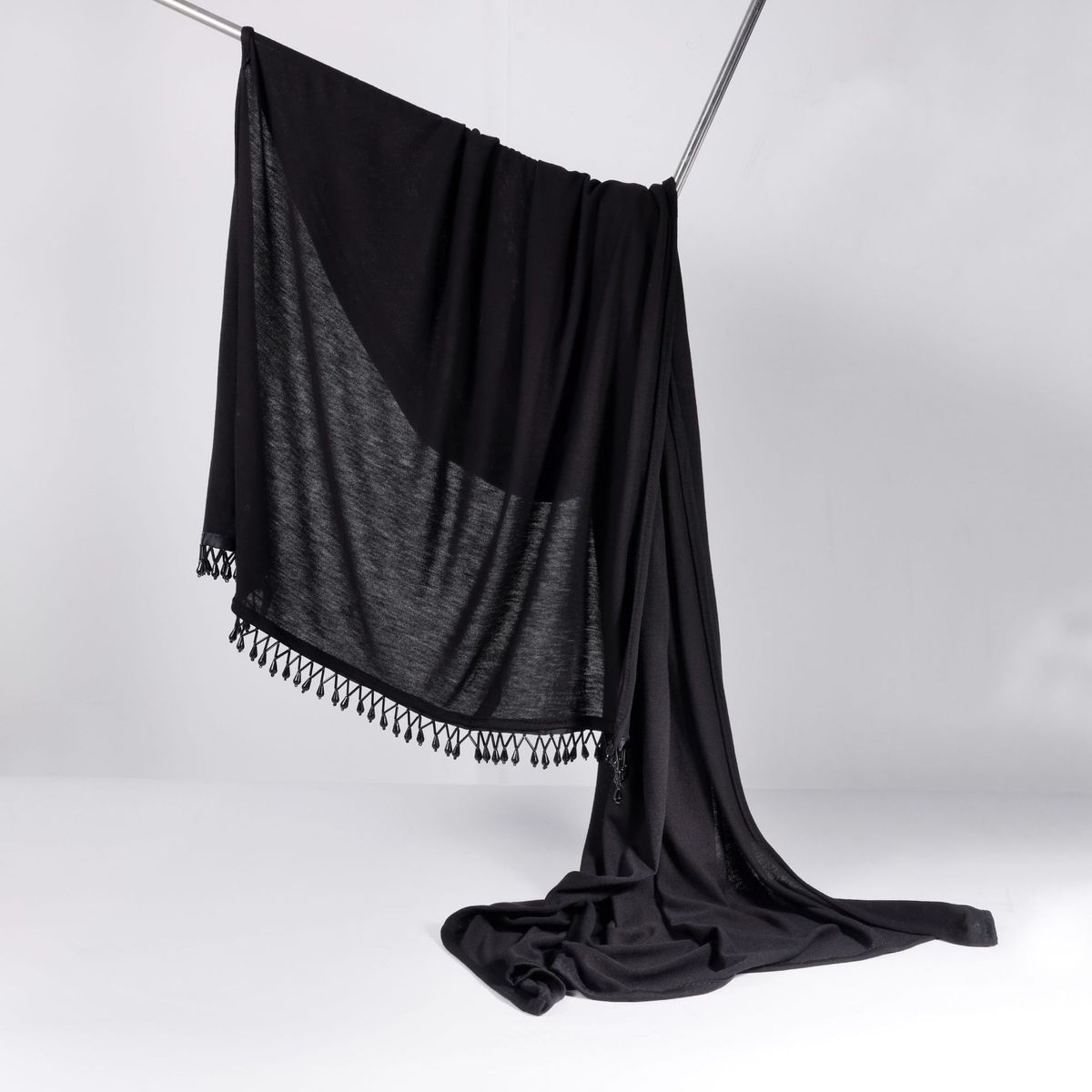 New Beaded Lace Hui Headscarf Cross Water Drop Bead Tube Black Tassel Scarf_viptrois.com