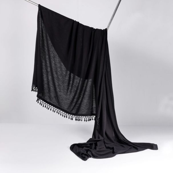 New Cross Beaded Lace Hui Headscarf Cross Water Drop Bead Tube Black Tassel Scarf_viptrois.com