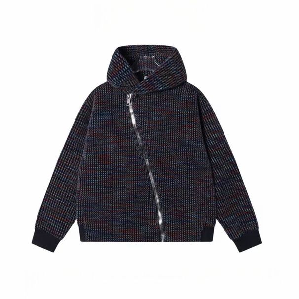 High-Quality Autumn Winter New Style Handsome Men's Casual Colorful Vertical Stripe Diagonal Zipper Hooded Sweatshirt_viptrois.com