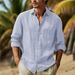 Herren-Hemden Aus Baumwolle Und Leinen, Umlegekragen, Solides Hawaii-Hemd, Leicht, Atmungsaktiv, Weißes Hemd, Lässig, Große Größe, Streetwear_viptrois.com