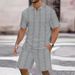 Men's Jacquard Short Sleeve T-Shirt & Shorts Set - Breathable Summer Casual Outfit With Button-Down Collar (White/Black/Grey/Sky Blue/Khaki, S-XXXL)_viptrois.com