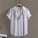 Men's Stylish 3D Digital Print Short Sleeve Shirt, Trendy Striped Casual Shirt For Summer, Comfortable & Breathable Fabric _viptrois.com