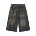 Men's Clothing Niche All Match Men's And Women's Denim Shorts Summer Loose Straight Wide Leg Retro Distressed Blue Cropped Trousers_viptrois.com