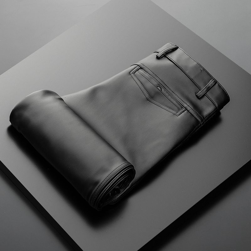Men's Clothing plus velvet thickened motorcycle riding loose leather pants men's middle aged and elderly windproof leather pants _viptrois.com