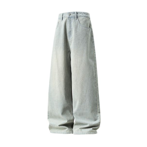 Men's Clothing Men's Autumn Retro Washed Vertical Striped Jeans, Loose Long Pants, American Casual Straight Pants_viptrois.com