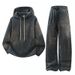 "Men's College Style Hooded Sweatshirt Set – Loose Fit Casual Cardigan & Pants – Black/Gray/White"_viptrois.com