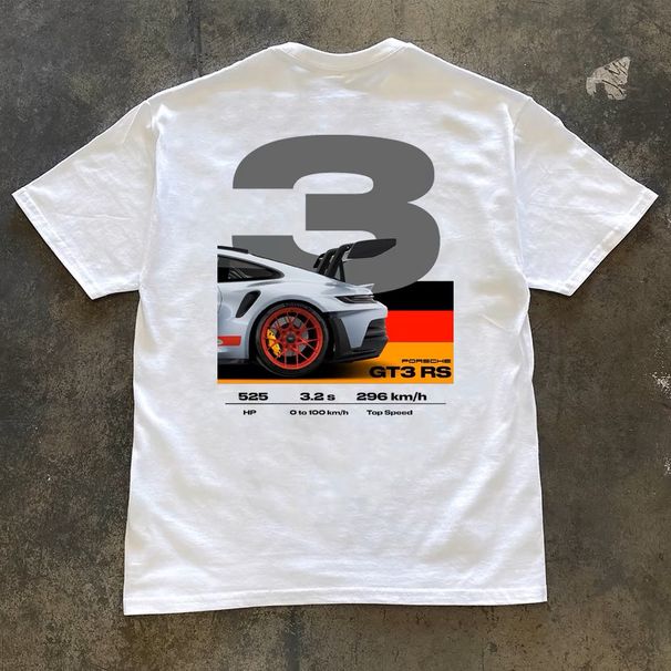 2025 Summer Short-sleeved T-shirt PORSCHE911GT3 White Opaque Cotton Loose Top Half-sleeved T-shirt_viptrois.com