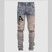 Men's Clothing High Street Fashion Trend Men's Jeans Blue Slim Fit Elastic Patch Print Design Foreign Trade Wholesale Jeans Men_viptrois.com