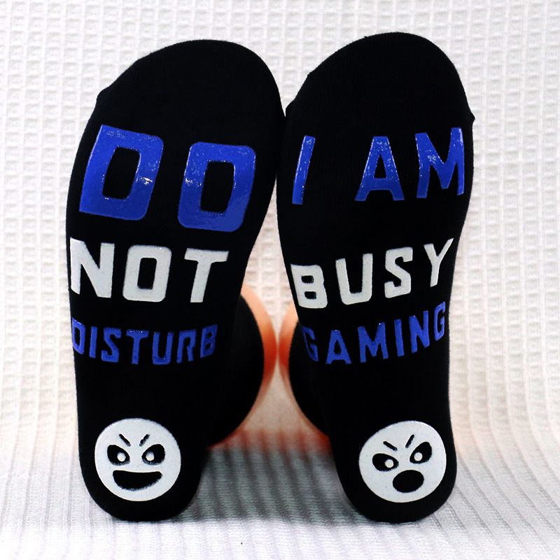 Cotton mid-tube socks soles two-color letter non-slip adhesive socks casual sports game socks_viptrois.com