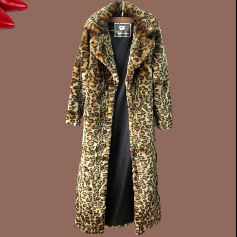 Men's Clothing Women's Leopard Fur Coat Mink Coat Long Fashionable Casual Top European And American Loose Large Size Warm Windbreaker_viptrois.com