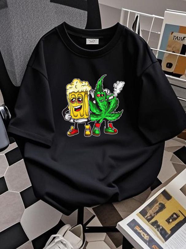 NEW! Funny Pot Leaf Bong Beer Drunk Smoke T-Shirt Unisex Soft Streetwear Homme Comfortable Versatile Graphic Fashion Designer Clothes_viptrois.com