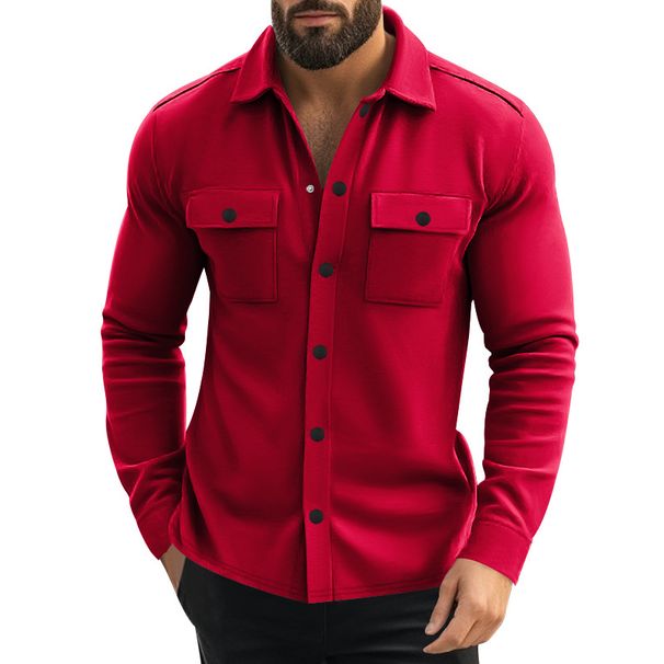 Men's Clothing European And American Autumn Men's Velvet Jacket Lapel Single Breasted Casual Solid Color Shirt Jacket Wear Resistant And Windproof_viptrois.com