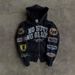 Men's Clothing Retro Print Black Zipper Y2K Streetwear Black Zip-Up Hoodie For Women - Retro Graphic Print Oversized Pullover With Kangaroo Pocket_viptrois.com