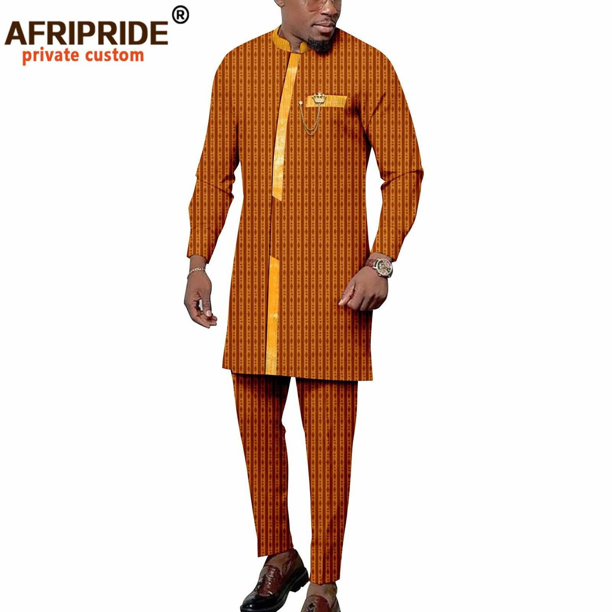 Men's clothing African ethnic solid color cotton men's casual jacket + pants_viptrois.com