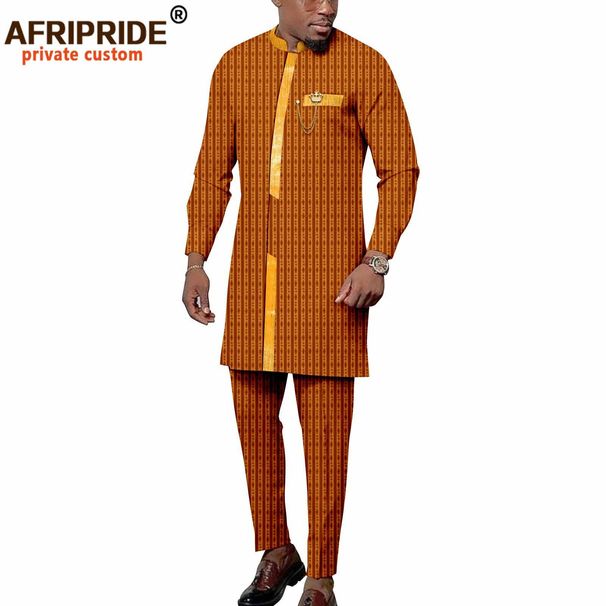 Men's clothing African ethnic solid color cotton men's casual jacket + pants_viptrois.com