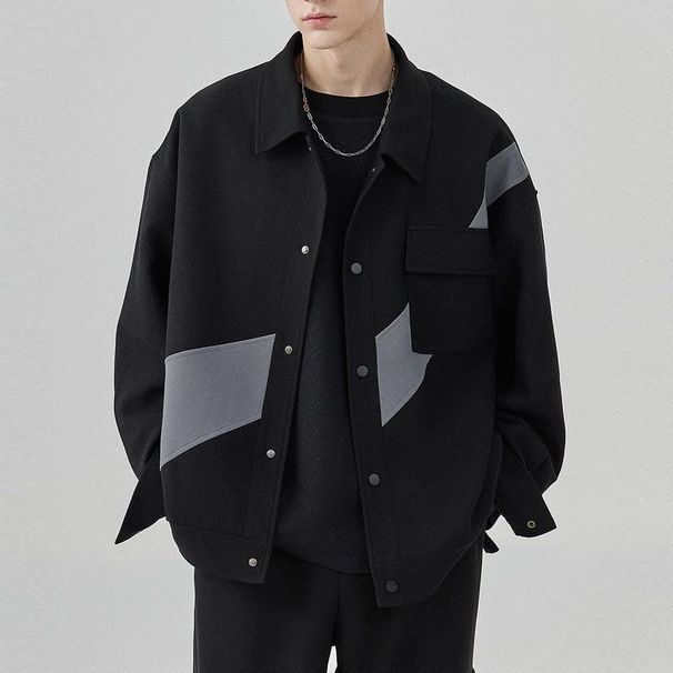 Contrasting Color Splicing Design Lapel Jacket Loose Autumn Korean Version Casual Coat Men_viptrois.com