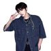 Men's Clothing Denim Short Sleeved T Shirt Men's Summer Trendy Brand Hairdresser High End Men's Half Sleeved Shirt Jacket_viptrois.com
