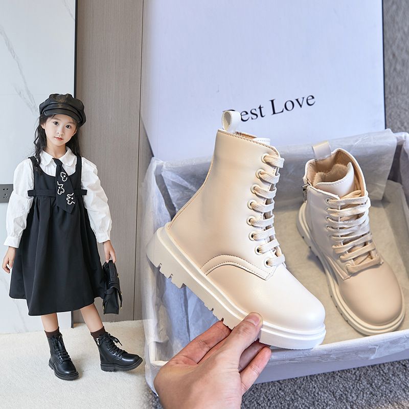 Girls' Boots 2023 Autumn Fleece-lined Korean Style Girl's Children's Shoes Performance High Barrel Martin Boots Cotton Children's Boots_viptrois.com