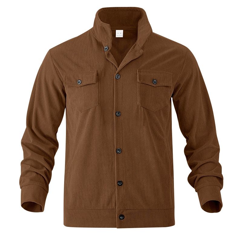 Men's Heavyweight Corduroy Jacket With Stand-Up Collar & Multiple Pockets – Classic Autumn Winter Casual Coat_viptrois.com