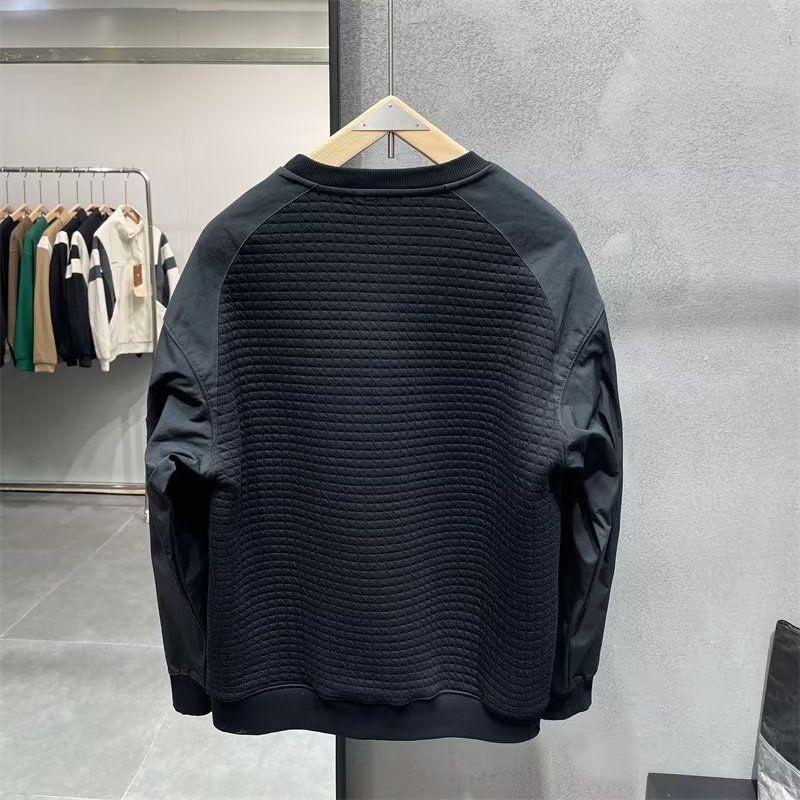 Japanese Retro Waffle Sweatshirt Korean Fashion Versatile Casual Loose Base Shirt Round Neck Pullover Top For Men_viptrois.com