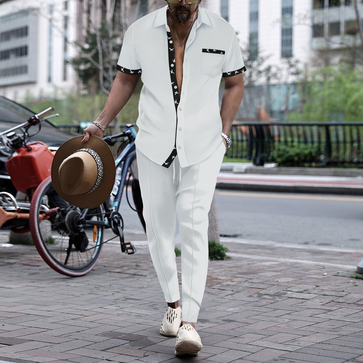 Summer New Short Sleeve Shirt And Long Pants Two-Piece Set Sports Casual Men's Suit_viptrois.com