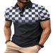 New Men's Casual Polo Shirt With Chest Pocket, V-neck Button, Checkered Splicing, Versatile T-shirt_viptrois.com