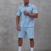 Men's Summer Short-Sleeve Shirt & Shorts Set – Breathable Polyester Casual Suit (Black/Blue/White/Gray, S-XXL)_viptrois.com