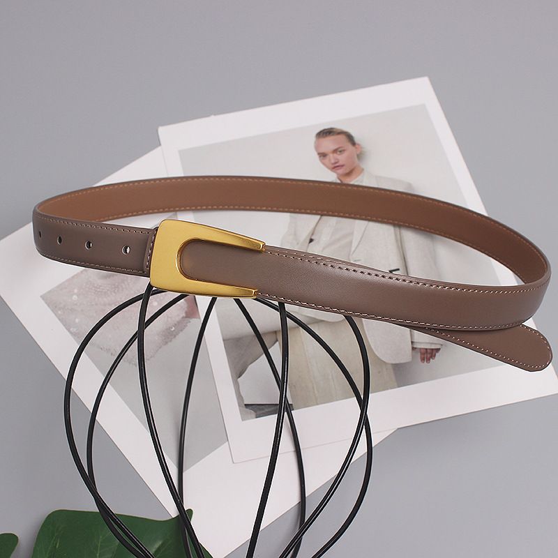 Women's belt design, fashionable and versatile suit thin belt, Korean simple black leather decorative jeans belt_viptrois.com