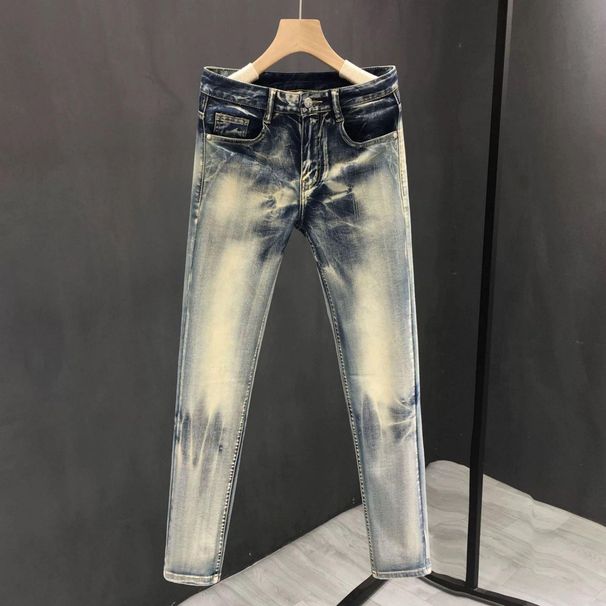 Men's Clothing Men's Trendy Washed Retro Personality Nine Point Pants Slim Fit Skinny Stretch Jeans Trendy All Match Casual Pants_viptrois.com