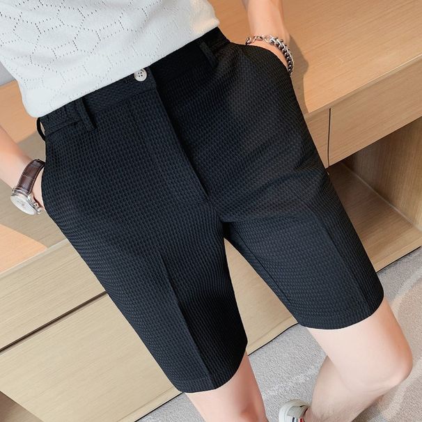 Men's Clothing Solid Color Waffle Shorts New Summer Style Five Point Casual British Thin Suit Pants_viptrois.com