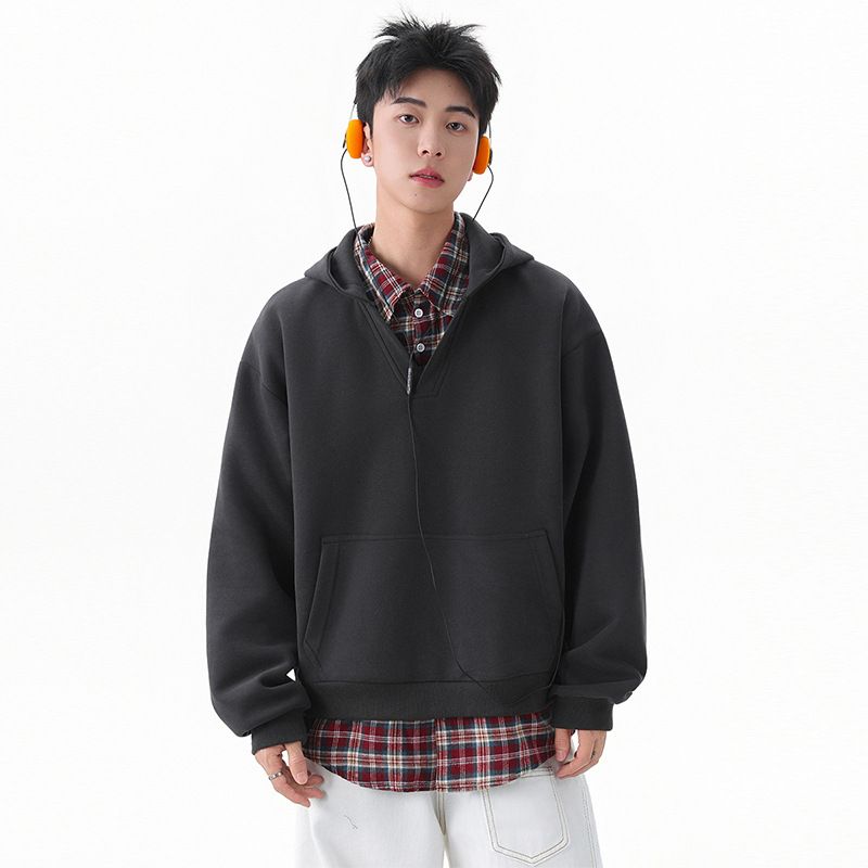 Unisex Contrast Panel Hoodie – Oversized Checkered Pullover With Layered Collar Design, Streetwear Essential For Couples & Individuals_viptrois.com