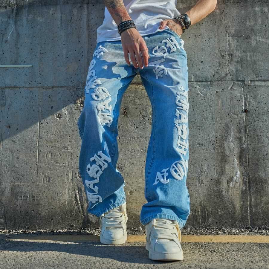 Cross-border Trade Men's Trendy Fashion Simple Loose Straight Casual Jeans_viptrois.com
