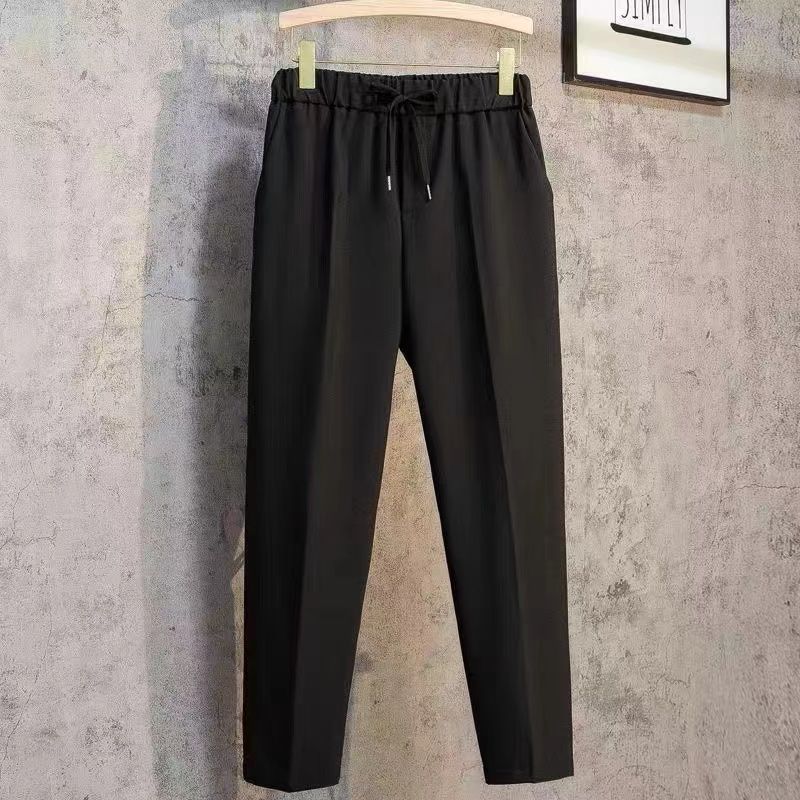 Men's Clothing Niche Fashion All Match Drape Straight Trousers Men's Simple Solid Color Trend Drawstring High Street Nine Point Casual Pants_viptrois.com
