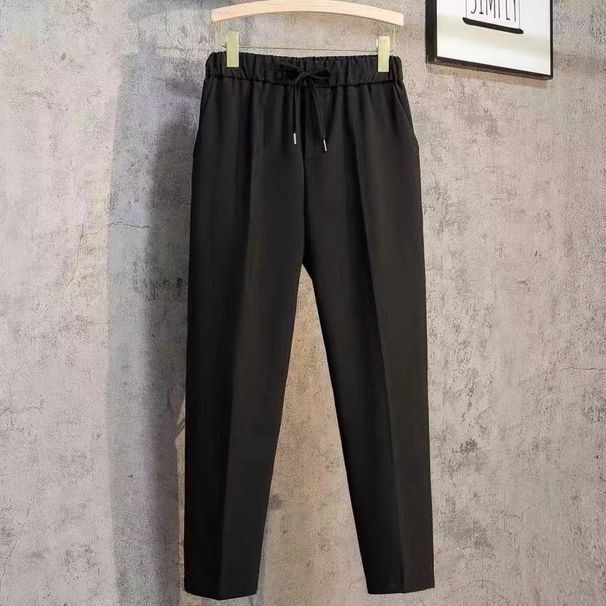Men's Clothing Niche Fashion All Match Drape Straight Trousers Men's Simple Solid Color Trend Drawstring High Street Nine Point Casual Pants_viptrois.com