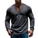 24 New Men's Spring And Autumn American Style Solid Color Thin Long Sleeve T-Shirt Casual Base Slim Fit Button V-Neck_viptrois.com
