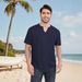 Men's Clothing European And American Spring And Autumn Men's Jacquard Small Square Round Neck Jacket Casual Loose Business T Shirt Short Sleeve_viptrois.com