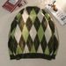 Pure 2023 Green Diamond Pattern Knitted Men's Korean Loose Pullover Round Neck Lazy Style Color Block Versatile Sweater_viptrois.com