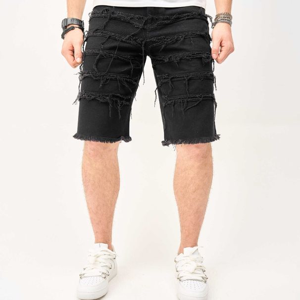 Men's Clothing High Street New Straight Shorts Trendy Patch Raw Edge Shorts Loose Casual Jeans_viptrois.com