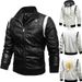 2022 Large PU Leather Coat Standing Collar Knitted Hooded Men's Jacket Korean Version New_viptrois.com